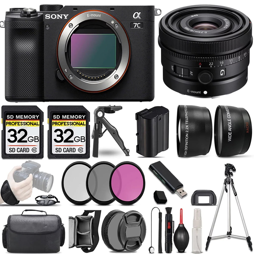 Sizeony a7C Camera (Black) Camera +24mm f/2.8 G Lens +3 PC Filter +64GB