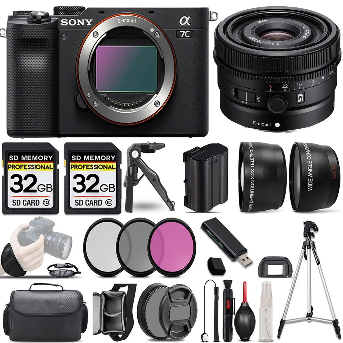 Sizeony a7C Camera (Black) Camera +24mm f/2.8 G Lens +3 PC Filter +64GB