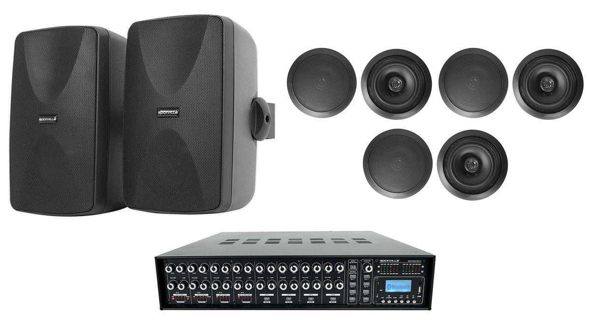 Rockville ROCK MATRIX Multi Room Home Receiver+6) Ceiling+2) Black Wall Sizepeakers