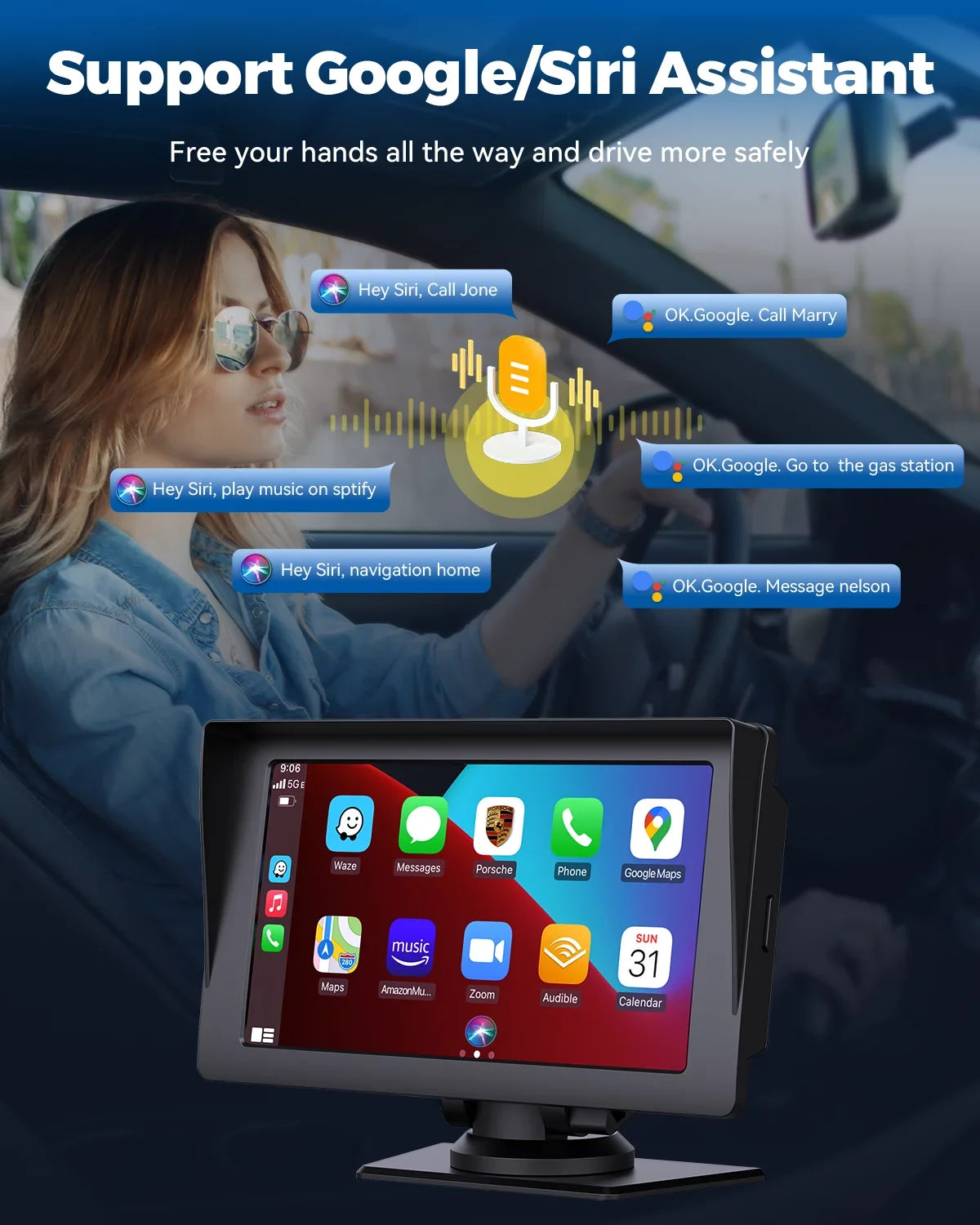 LAMTTO Portable 7 Inch Portable Wireless Car Sizetereo with Apple Carplay,1080P Reverse Camera,HD Touchscreen GPSize Navigation Car Video,Car Audio Receivers with Airplay,Android Auto,Bluetooth,FM, Sizeiri