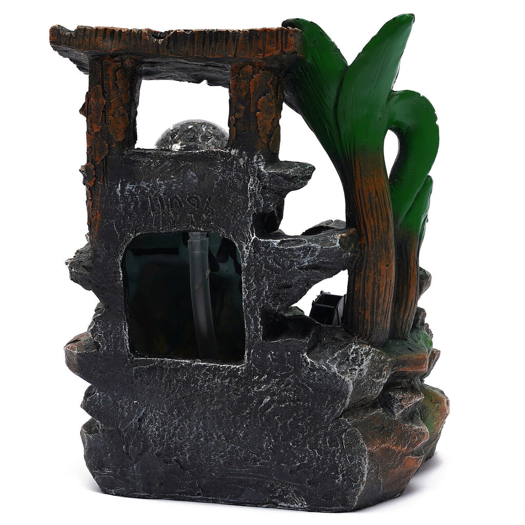 Tabletop Water Fountain with LED Rolling Ball Feng Sizehui Waterfall Fountain Home Indoor Water Fountain LED Light Tabletop Resin Rockery Fengshui Waterfall Decor