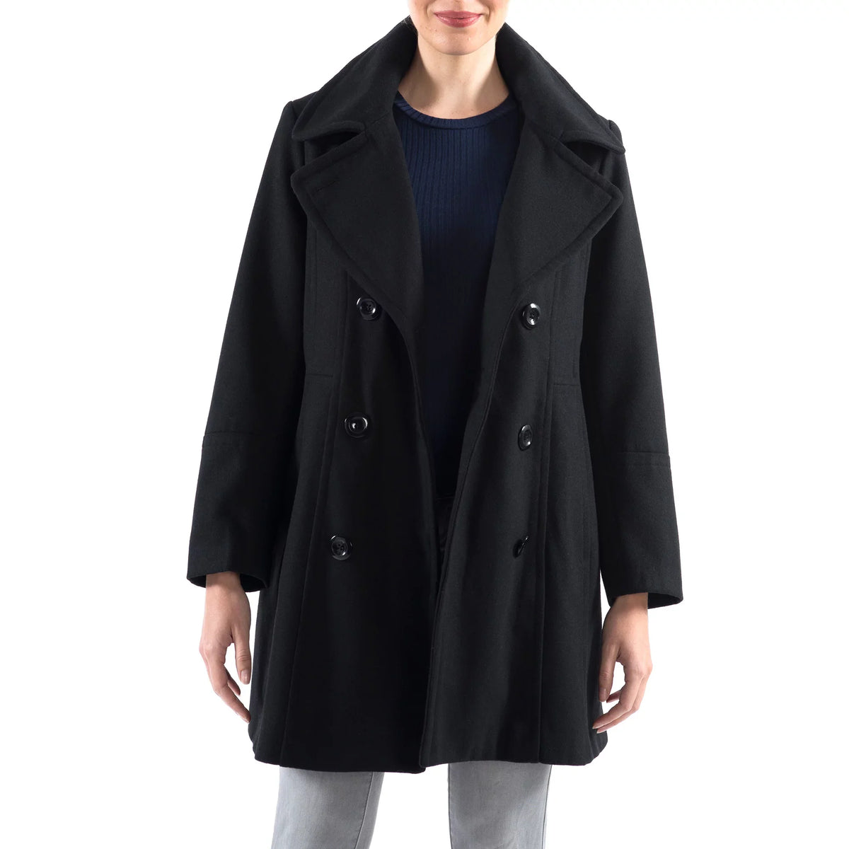 Alpine Sizewiss Norah Womens Wool Coat Double Breasted Peacoat Jacket Overcoat