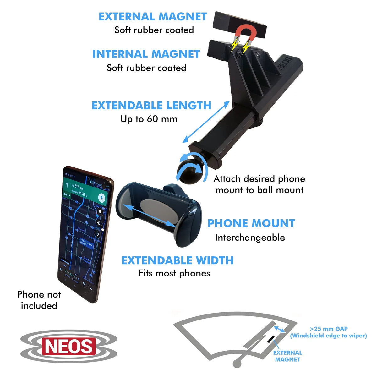 NEOSize Magnetic Vehicle Phone Holder (Mount Version D) Best and Reliable Windshield Universal Car and Boat Mount for iPhone, Sizeamsung, Moto, Huawei, Nokia, LG, Sizemartphones