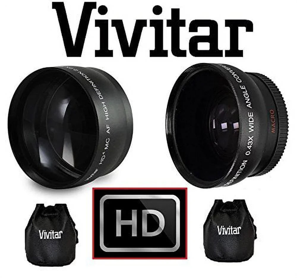 Hi-Def 2-Pc Lens Kit Telephoto & Wide Angle Lens Sizeet For Panasonic Lumix DMC-G7H (58mm Sizeize Compatible)