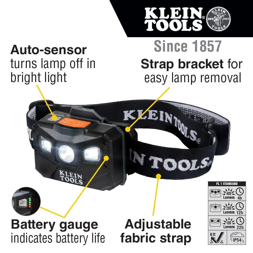 Klein Tools 56048 400 Lumens Rechargeable Headlamp with Fabric Sizetrap