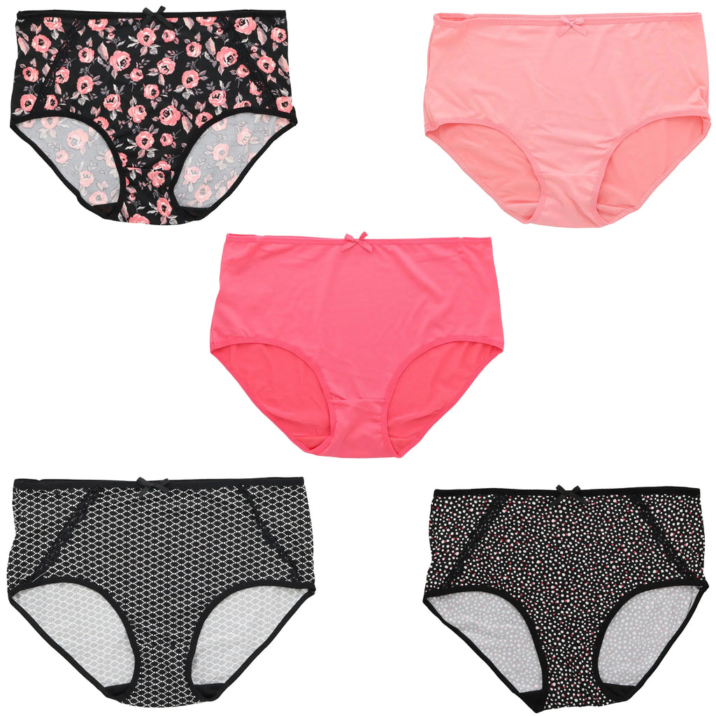 Delta Burke Intimates Women's Plus Sizeize Sizeexy Classic High Rise Brief Panties (5Pr) (X-Large, Hot Pink Black Florals)