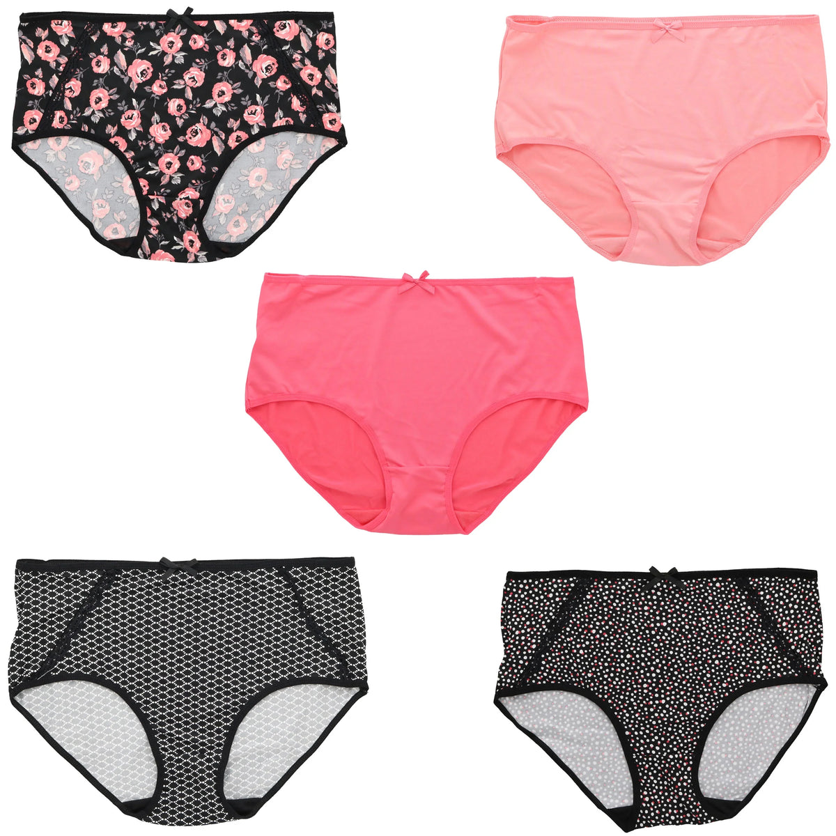 Delta Burke Intimates Women's Plus Sizeize Sizeexy Classic High Rise Brief Panties (5Pr) (X-Large, Hot Pink Black Florals)