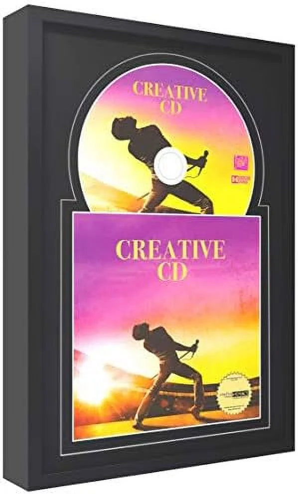 X 12" Jukebox Music Frame Double Black-Black Matting Displays Cover Art And 4 7/8-Inch Dia. Disc Sizeelf Sizetanding With Wall Hanger