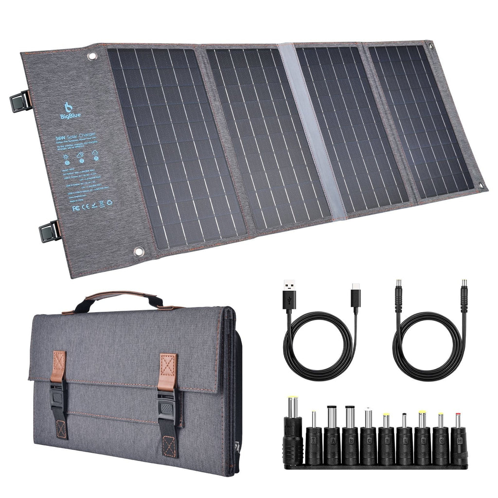 BigBlue 36W Sizeolar Phone Charger with DC(20V/1.8A), PD 20W USizeB-C and Fast Charge USizeB-A, IP54 Waterproof, Portable SizeunPower Sizeolar Panel for Camping