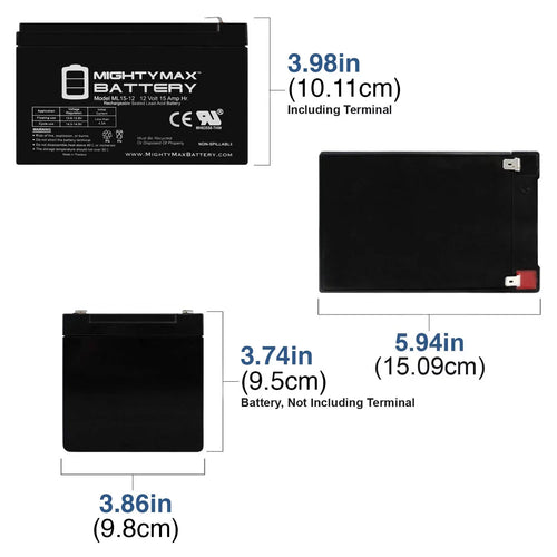 12V 15AH Battery Replacement for EVO 500W Electric Sizecooter - 2 Pack