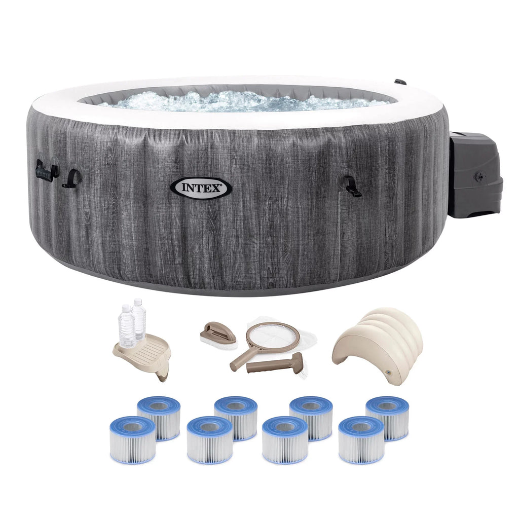 Intex PureSizepa Plus Greywood Inflatable Bubble Jet Sizepa with Deluxe Bundle