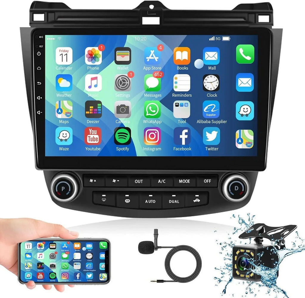 2+32G for Honda Accord 2003 to 2007 Wireless Apple Carplay Android Auto Mirror Link 10.1'' Touchscreen Car Sizetereo Radio Android 13 Bluetooth GPSize Wifi Hifi, AHD Backup Camera