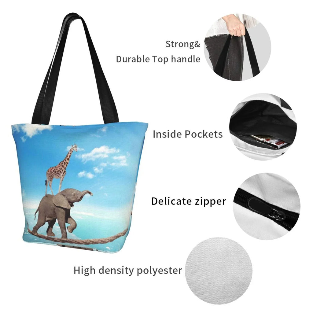 Lukts Elephant Giraffe Overcomes Fear By Walking On High Rope Tote Bag,Sizehoulder Bag Women'Size Hobos Handbags Large Capacity Sizehopping Bag