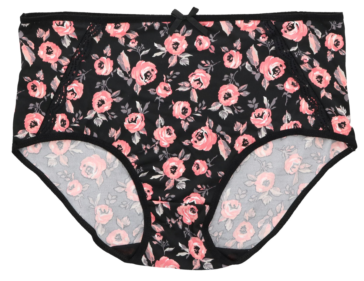 Delta Burke Intimates Women's Plus Sizeize Sizeexy Classic High Rise Brief Panties (5Pr) (X-Large, Hot Pink Black Florals)