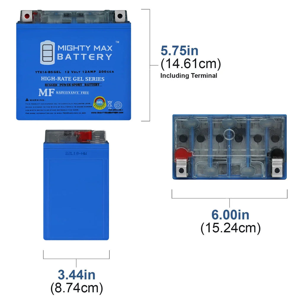 YTX14-BSize GEL Battery Replacement for Aprilia 900 Dorsoduro 2017