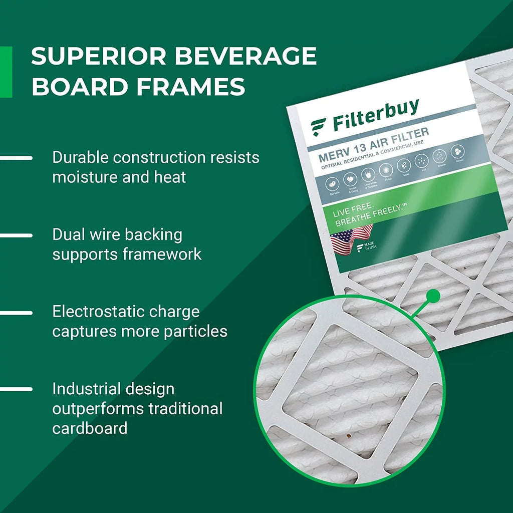 Filterbuy 16x25x1 MERV 13 Pleated HVAC AC Furnace Air Filters (3-Pack)