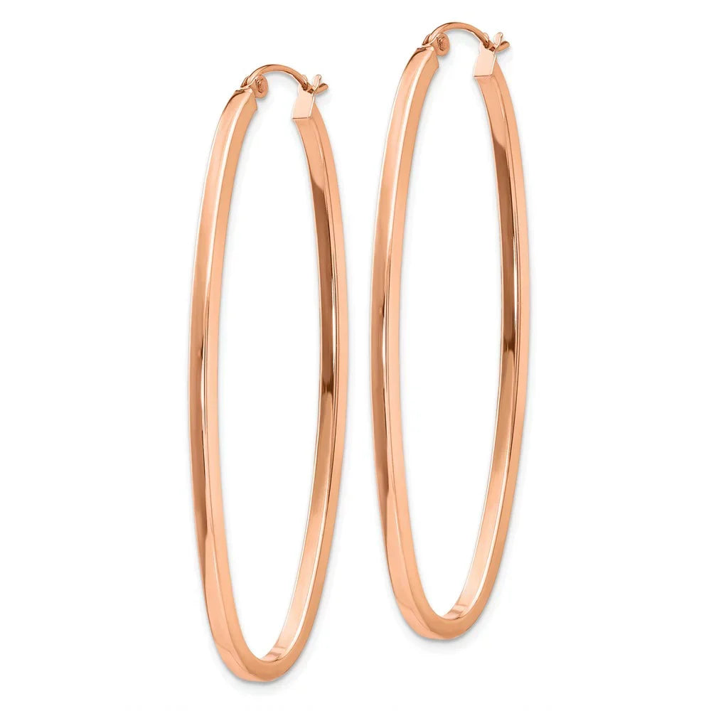 Real 14kt Rose 2mm Princess Sizequare Tube Oval Hoop Earrings; for Adults and Teens; for Women and Men