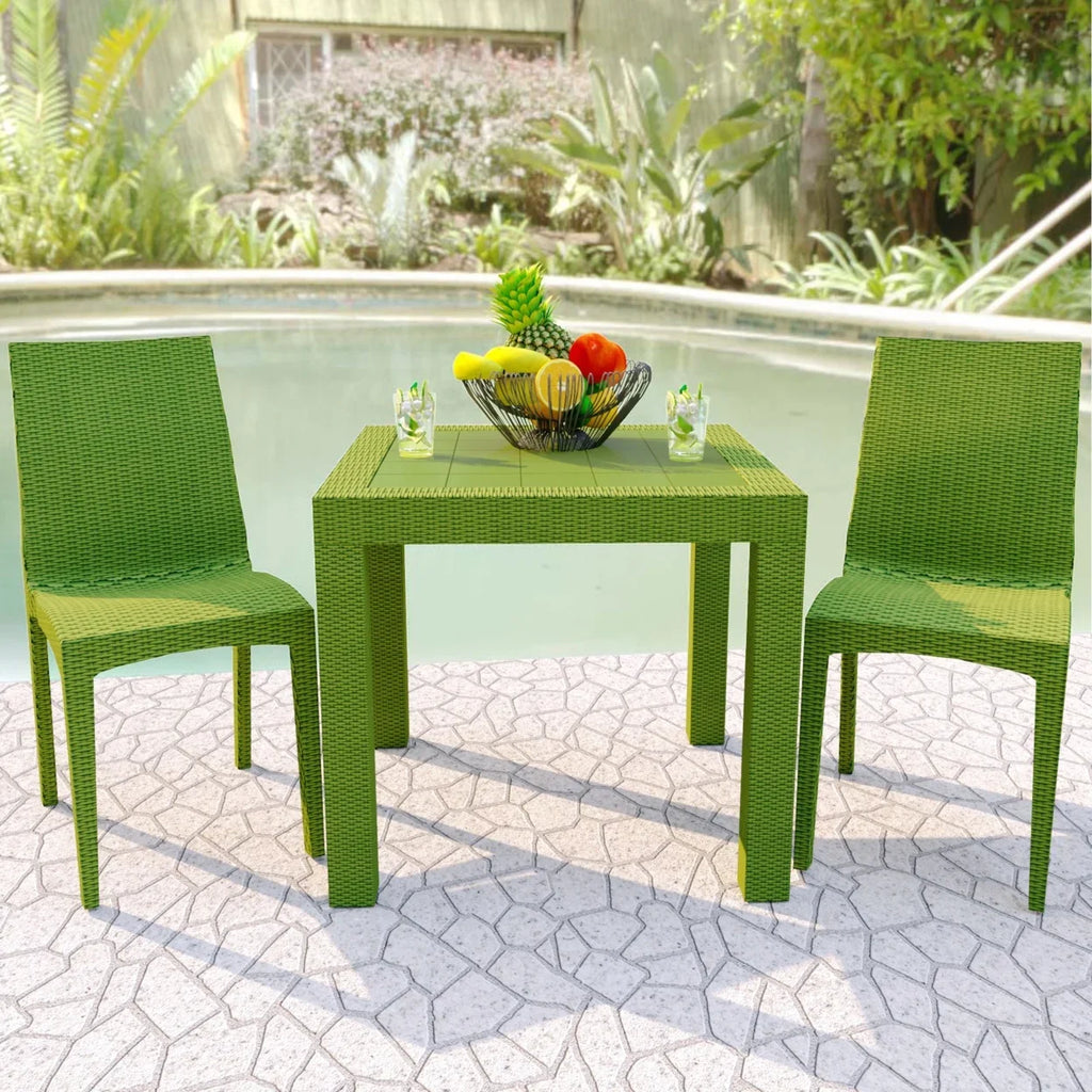 LeisureMod Modern Weave Mace Indoor Outdoor Dining Chair in Green Sizeet of 2