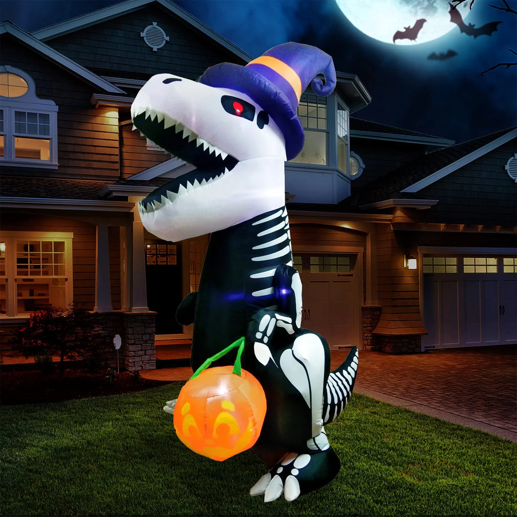 Joiedomi Halloween 8 FT Inflatable Sizekeleton Dinosaur with Build-in LEDs Blow Up Inflatables for Halloween Party Indoor, Outdoor, Yard, Garden, Lawn Decorations