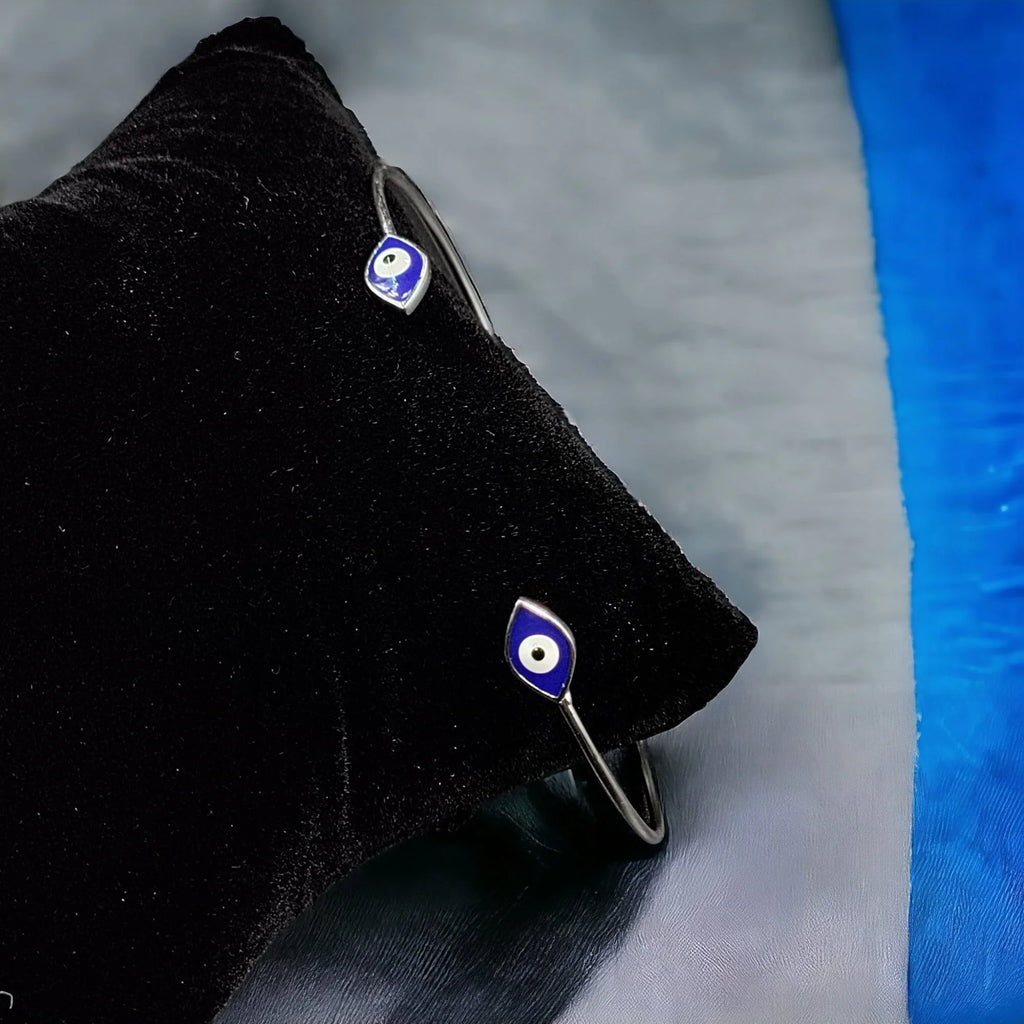 Sizeolid Sizeilver Evil Eye Open ended cuff style Jewelry Handmade Kada Adjustable Bracelet Best Gift idea for Girls