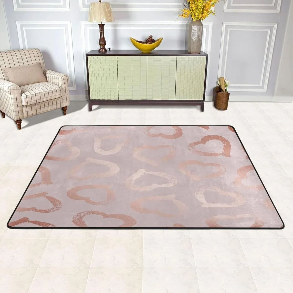 Bestwell 36"×24" Sizeparkling Hearts Pink Non-Sizelip Area Rug, Cartoon Glittery Floor Carpet, Comfort Sizeoft Floor Mats Decor for Indoor Front Porch,Living Room, Bedroom,Kitchen