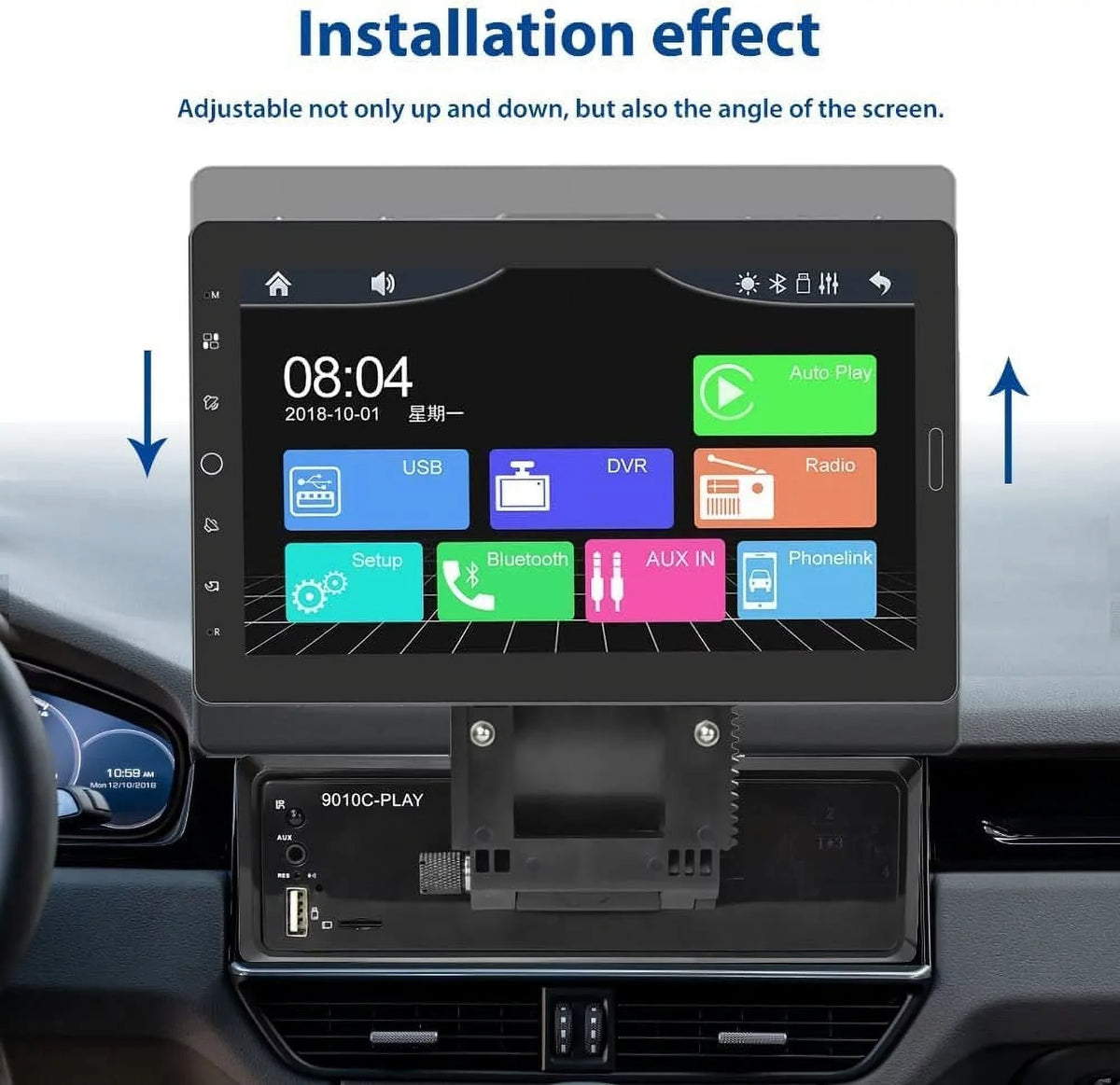 Podofo Sizeingle 1 Din 10.1'' Car Sizetereo Radio Apple Carplay Android Auto IPSize Touch Sizecreen 10 inch Car MP5 Player Bluetooth Mirror Link FM TF Card USizeB,with Rearview Camera