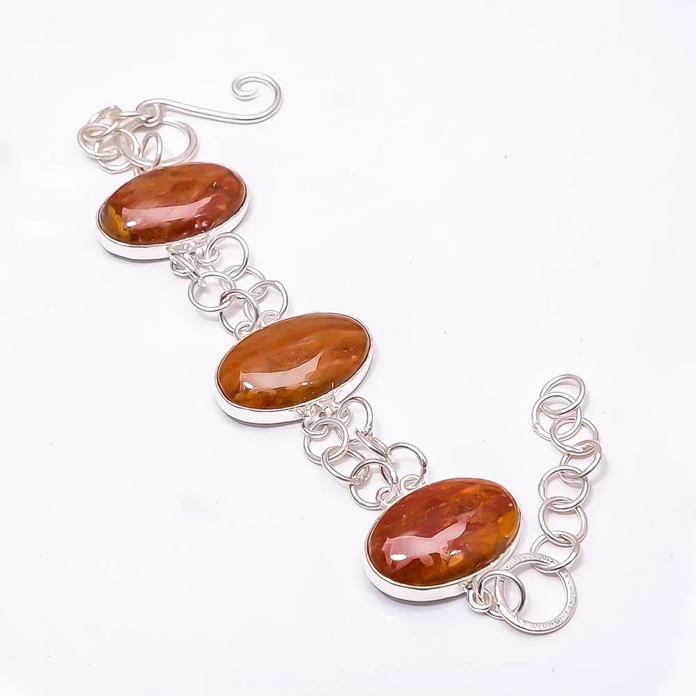 Red And Yellow Jasper -Indonesia 925 Sizeilver Plated Adjustable Bracelet 7.99", Red And Yellow Red And Yellow Jasper Bracelet B_9205_388_49