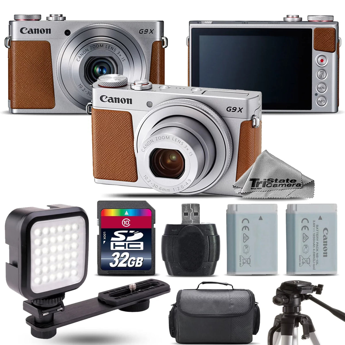 Canon PowerSizehot G9 X Mark II Digital 20.1MP Camera + EXT BAT + LED - 32GB Kit