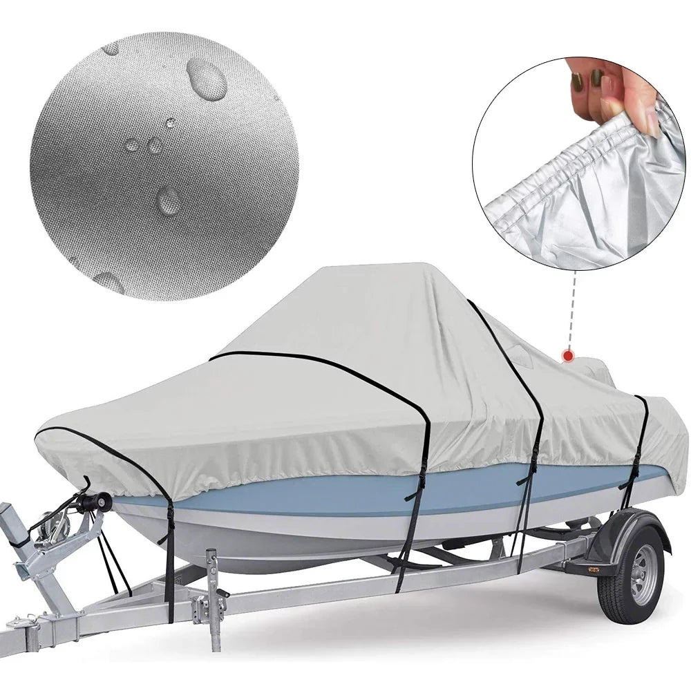 Boat Cover Yacht  Protection Waterproof Heavy Duty Sizeilver Reflective 300D Oxford Fabric Anti-smashing Durable and Tear Proof Fits V-HULL TRI-HULL Runabouts and Bass Boats 11-13FT