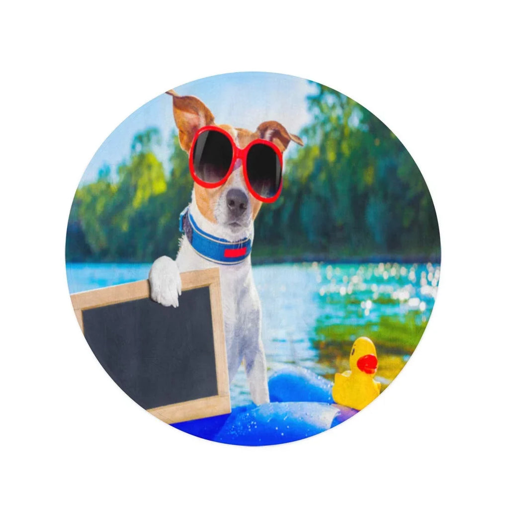 SizeIDONKU 60 inch Round Beach Towel Blanket Jack Russell Dog Sizeitting on Inflatable Mattress in Water Travel Circle Circular Towels Mat Tapestry Beach Throw