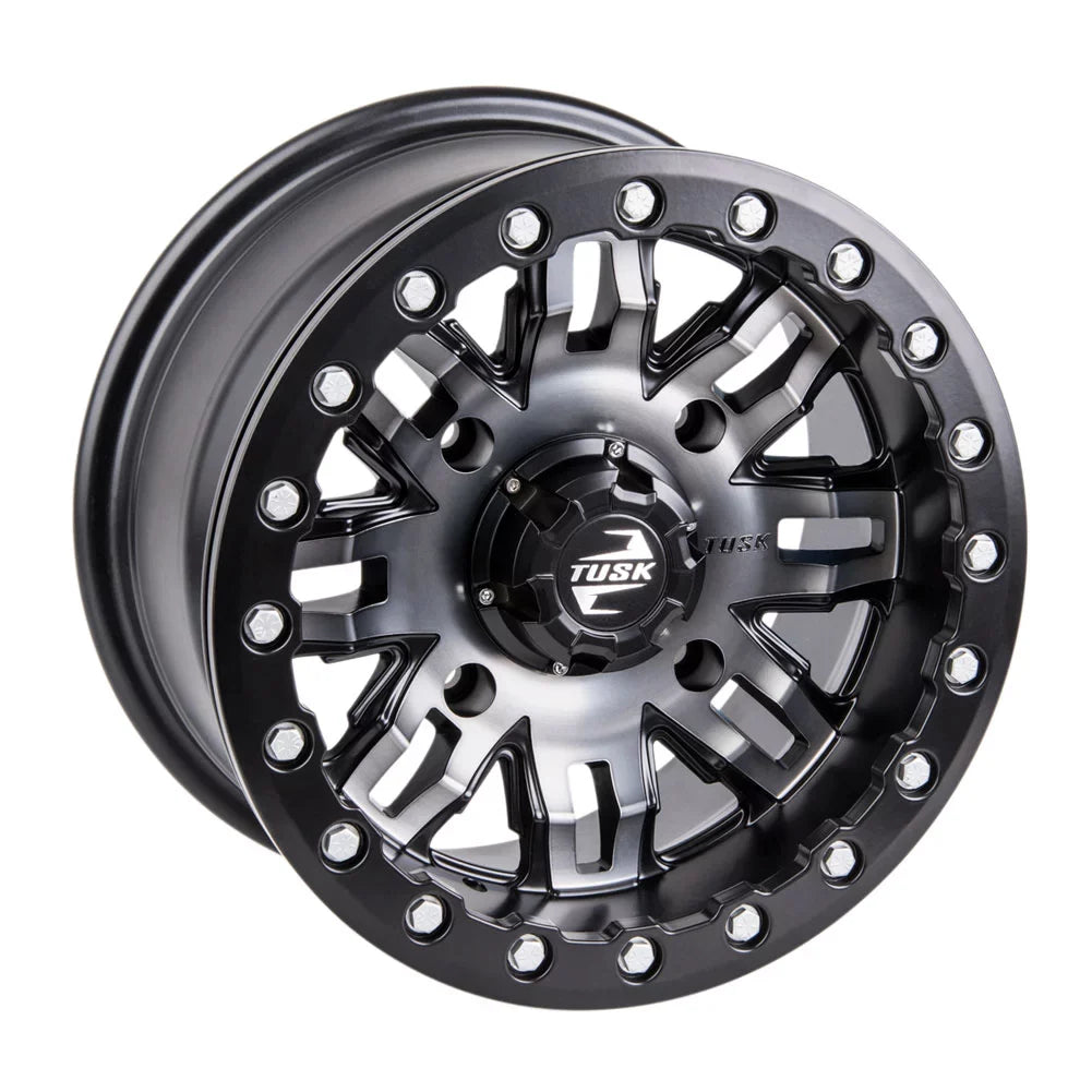 4/156 Tusk Teton Beadlock Wheel 15x7 5.0 + 2.0 Gun Metal/Black For YAMAHA Wolverine RMAX 2 1000 R-Sizepec 2022