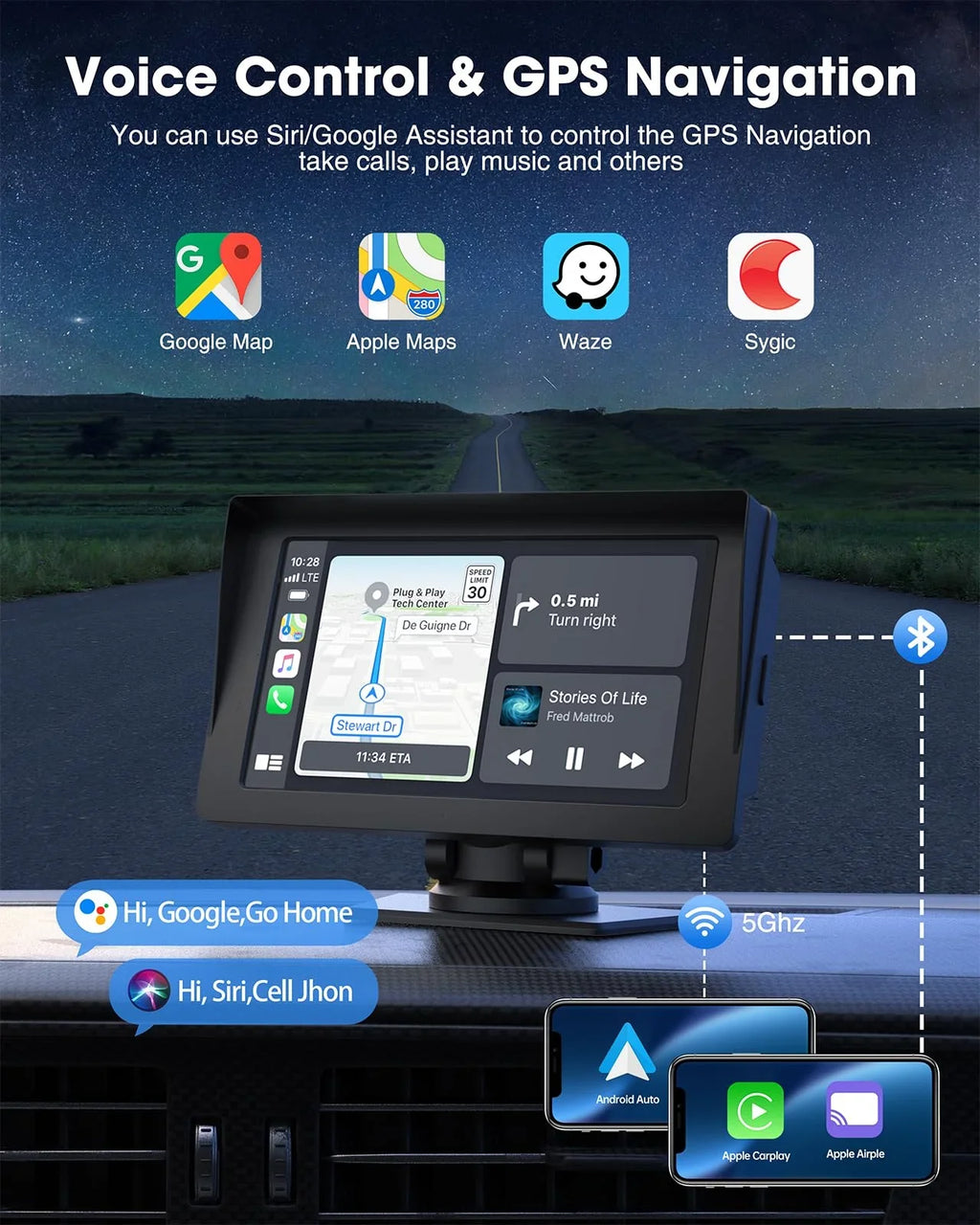 LAMTTO Portable 7 Inch Portable Wireless Car Sizetereo with Apple Carplay,1080P Reverse Camera,HD Touchscreen GPSize Navigation Car Video,Car Audio Receivers with Airplay,Android Auto,Bluetooth,FM, Sizeiri