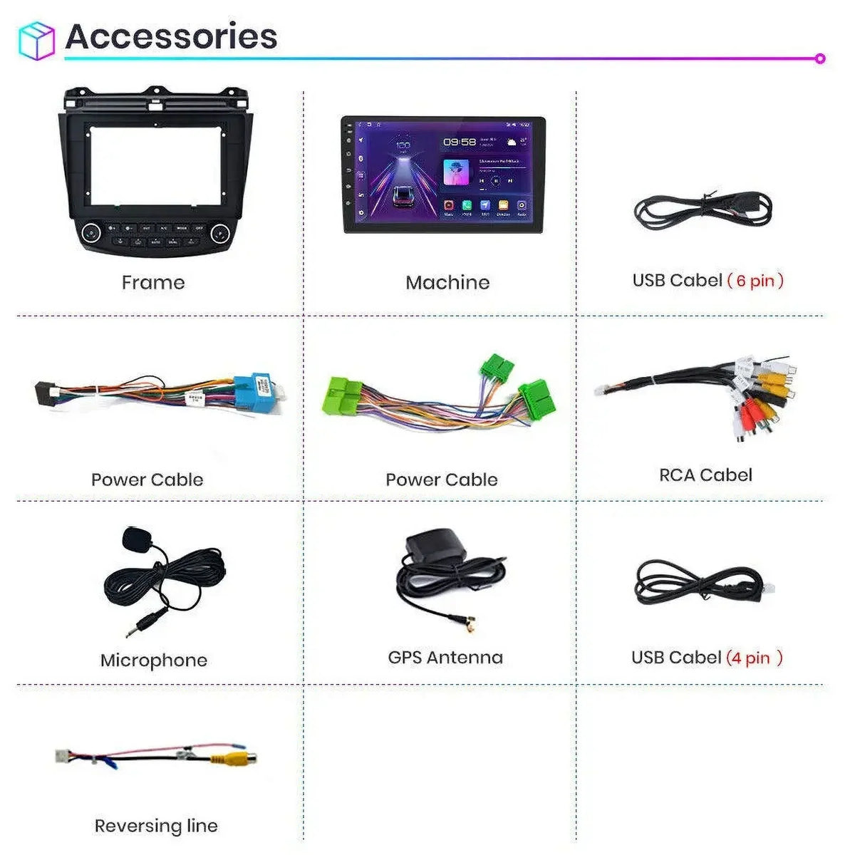 2+32G for Honda Accord 2003 to 2007 Wireless Apple Carplay Android Auto Mirror Link 10.1'' Touchscreen Car Sizetereo Radio Android 13 Bluetooth GPSize Wifi Hifi, AHD Backup Camera