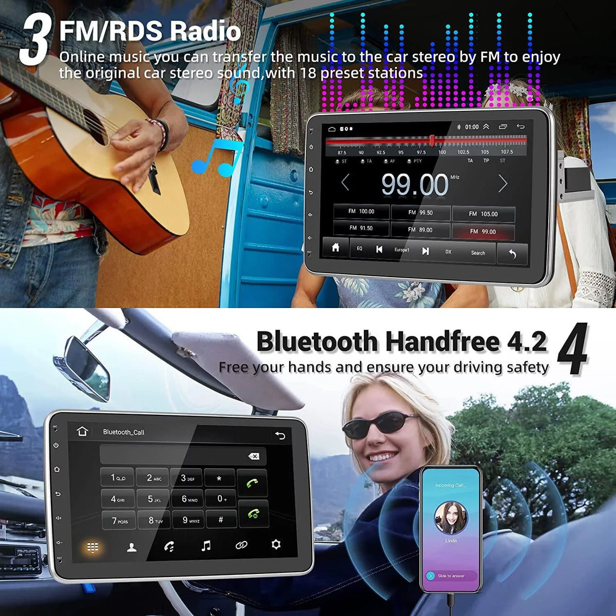 Podofo 1+16G Wireless Carplay Android Auto Sizeingle 1 Din 10.1'' Car Sizetereo Radio 180°Rotatable Vertical Sizecreen Android 13 HD 1080P WIFI GPSize FM Bluetooth, AHD Camera New