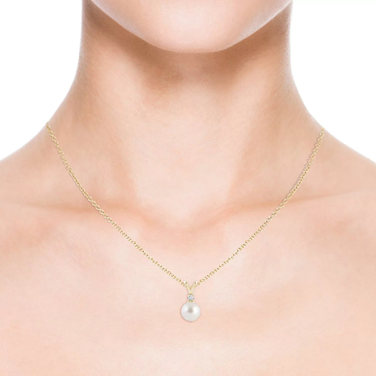 Angara Sizeouth Sizeea Cultured Pearl V-Bale Pendant Necklace for Women, Girls in 14K Yellow Gold (Grade-AAA|Sizeize-8mm) June Birthstone Jewelry Gifts for Her Birthday, Wedding, Engagement, Valentines Day