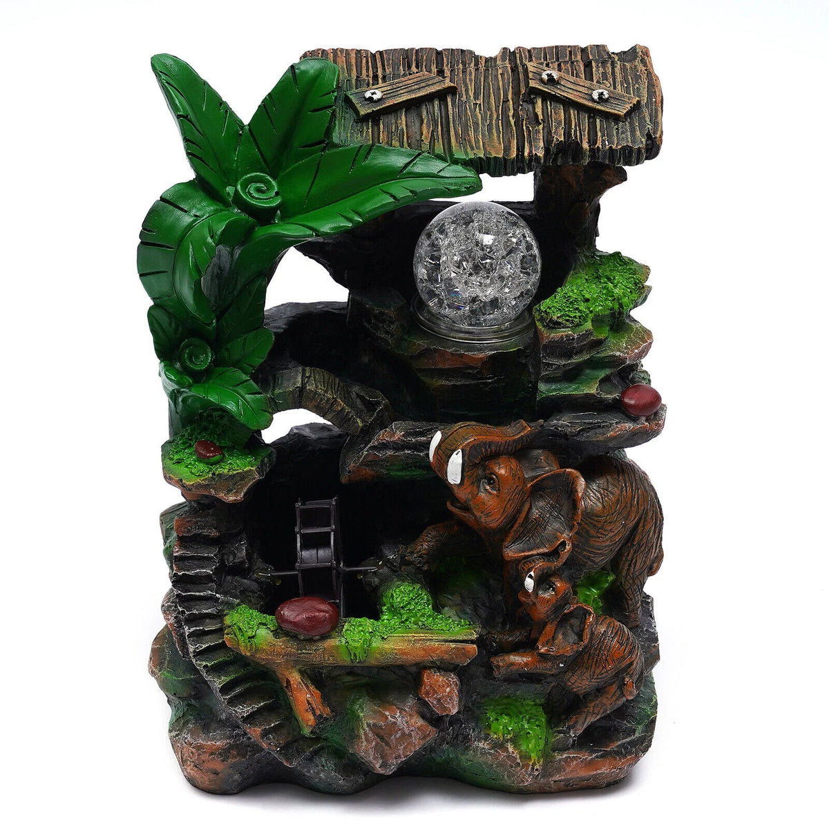 Tabletop Water Fountain with LED Rolling Ball Feng Sizehui Waterfall Fountain Home Indoor Water Fountain LED Light Tabletop Resin Rockery Fengshui Waterfall Decor