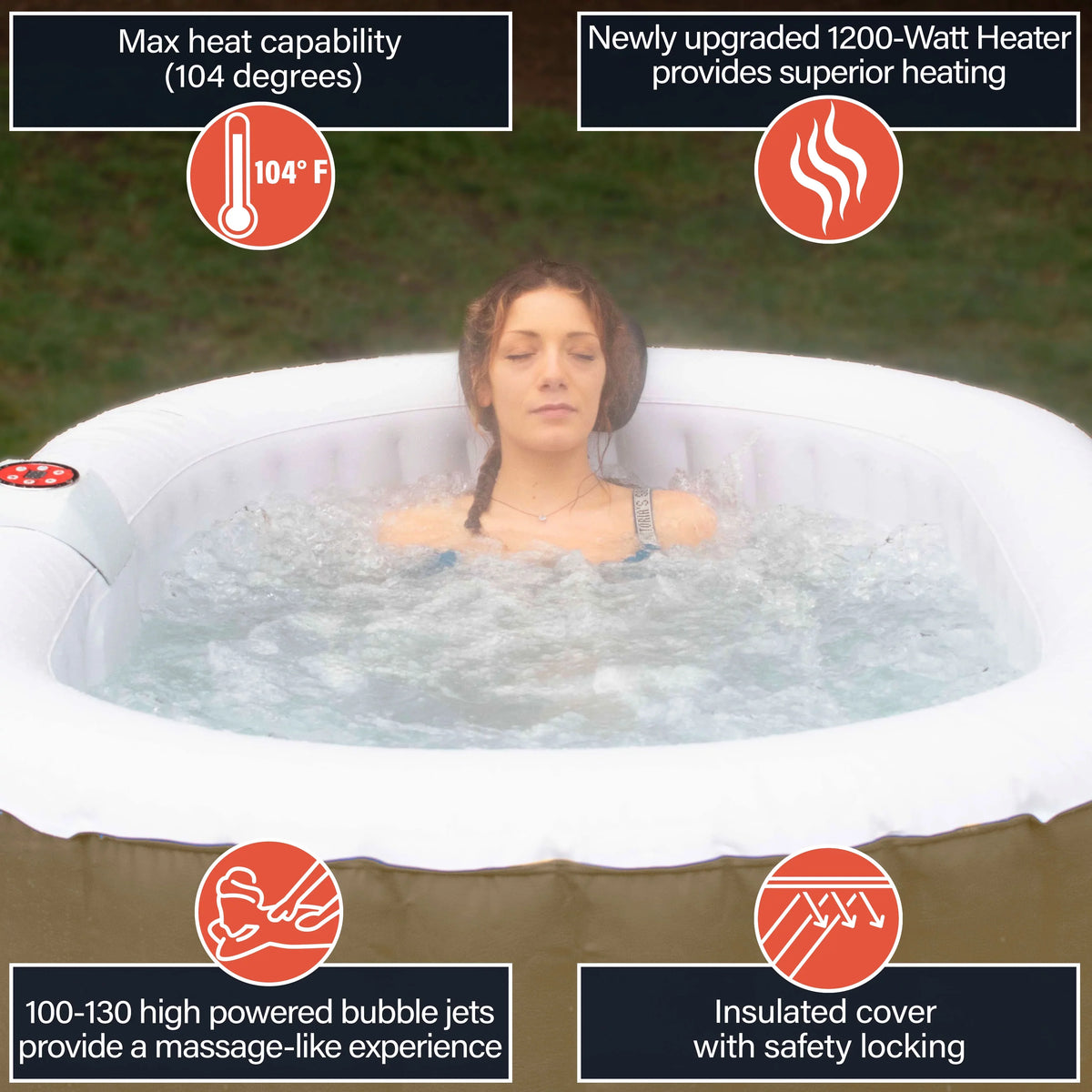 ALEKO 145 Gallon 2 Person Brown Oval Inflatable Jetted Hot Tub with Cover