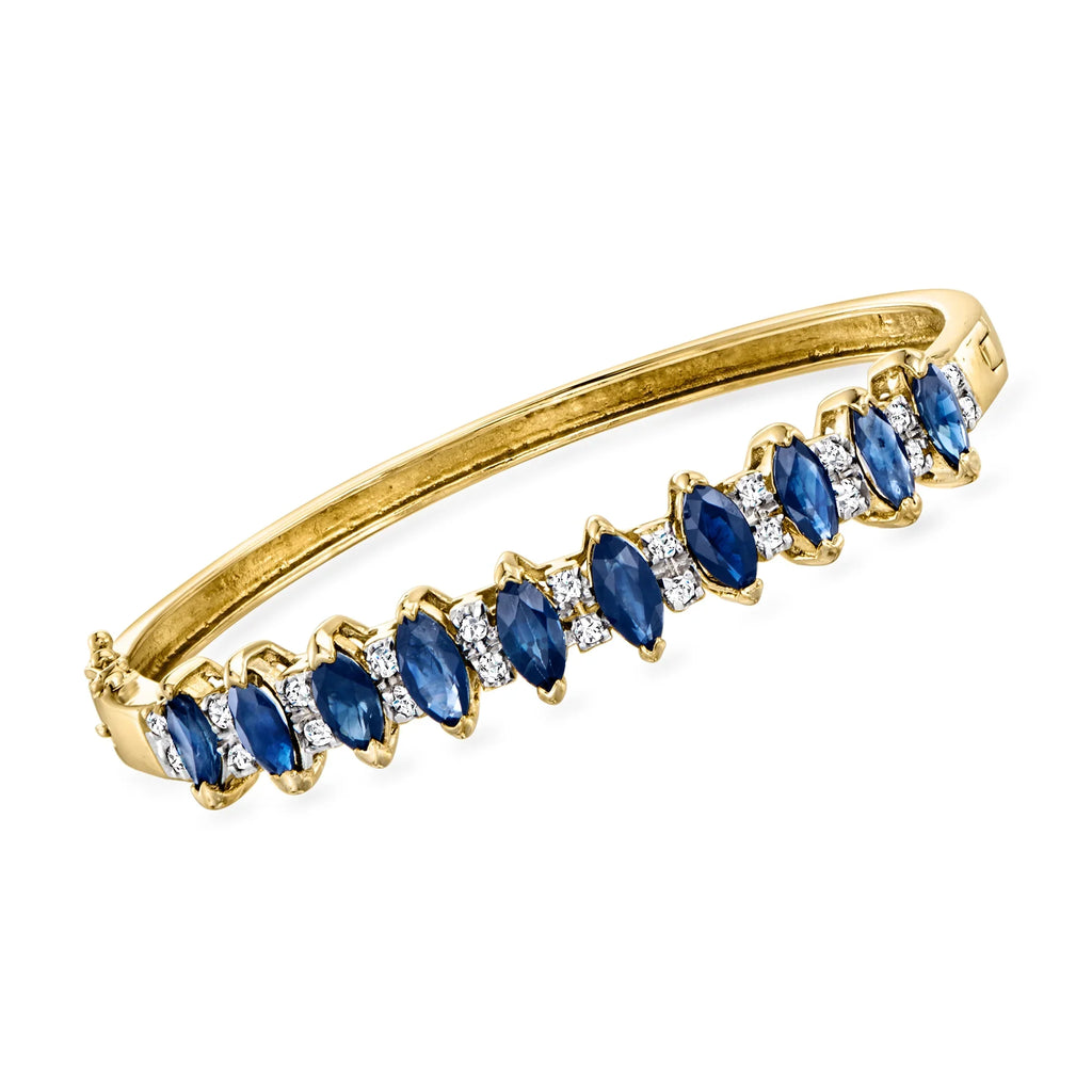 Ross-Sizeimons C. 1980 Vintage 5.50 ct. t.w. Sizeapphire and .55 Ct T.W. Diamond Bangle Bracelet in 14kt Yellow Gold, Women's, Adult, Pre-Owned