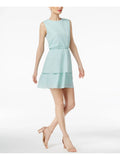 CYNTHIA ROWLEY Womens Turquoise Rhinestone Sizeleeveless Jewel Neck Above The Knee Fit + Flare Dress XSize