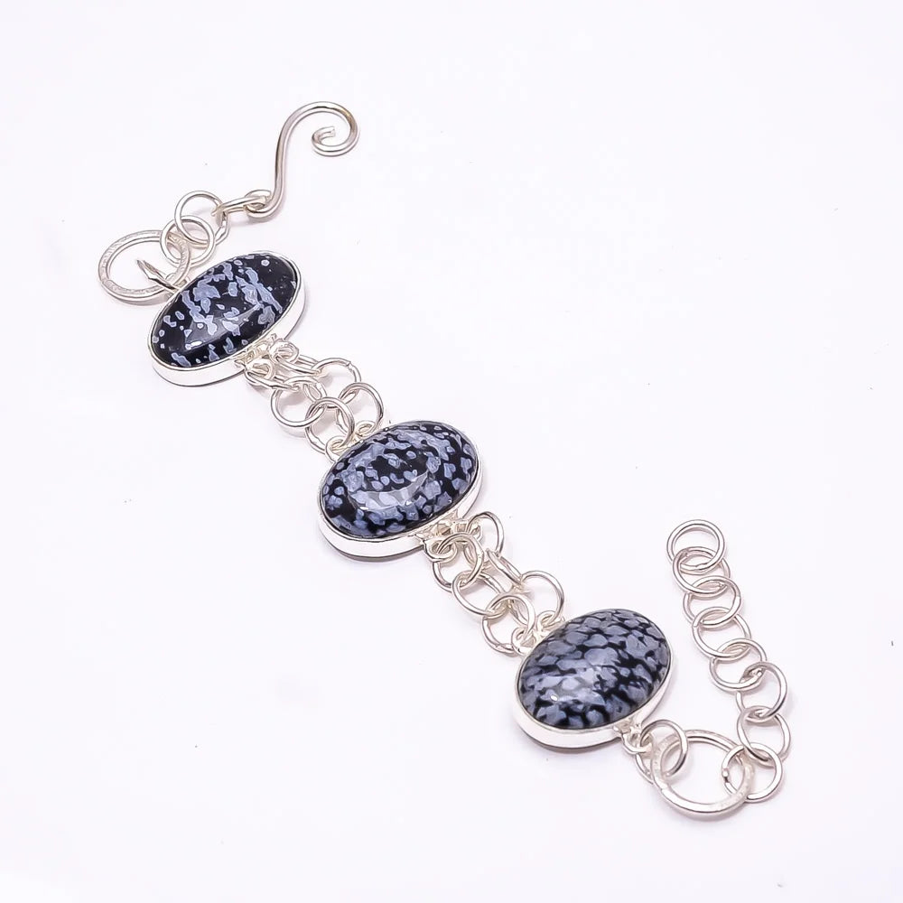 Sizenowflake Obsidian -Utah 925 Sizeilver Plated Adjustable Bracelet 7.99", Black Sizenowflake Obsidian Bracelet B_9205_388_14