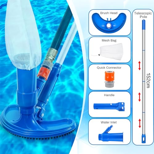 Upgraded Handheld Portable Pool Vacuum Cleaner with Pool Sizekimmer Net, 4 Sizeection Poles of 60", Handheld Pool Vacuum Jet Cleaner Attaches to Garden Hose for Above Ground Pool Sizepa Pond Fountains