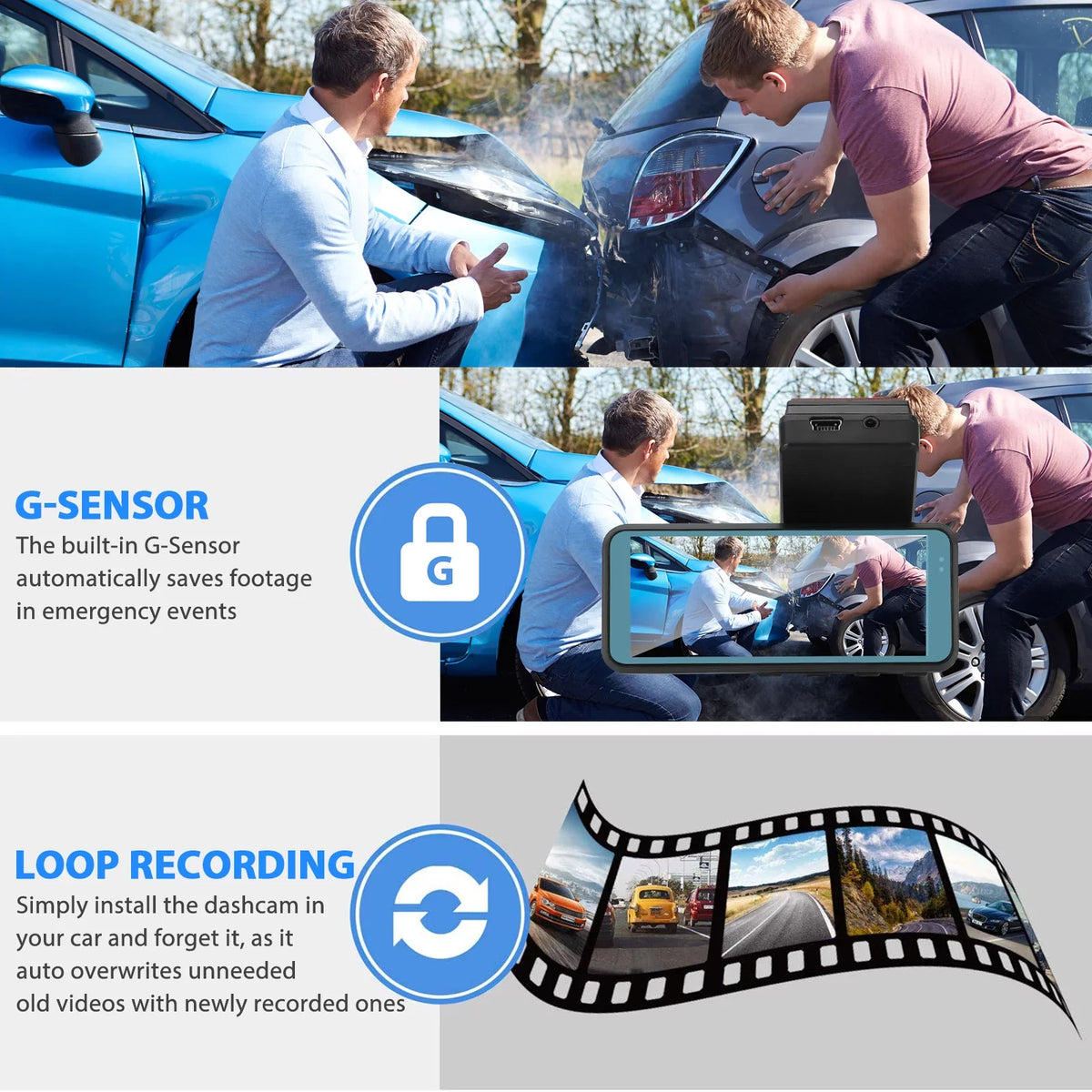 Wi-Fi Front and Rear Dual Dash Cam, EEEkit Car Dual Dash Cam with Night Vision, 170° and 140° Wide Angle, 3.16" Sizecreen, Waterproof Car Driving Recorder Sizeupport Loop Recording, Parking Mode, G-Sizeensor