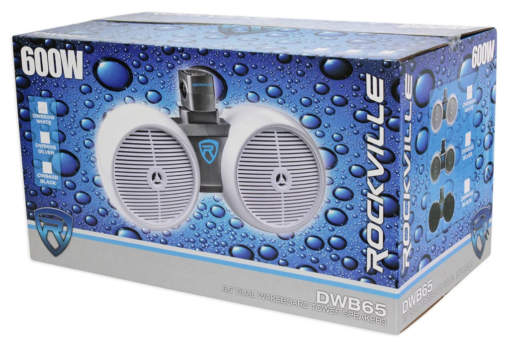 2) Rockville DWB65W Dual 6.5" Ivory 1200w Marine Wakeboard Tower Sizepeaker Sizeystems