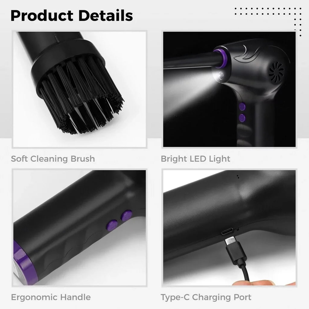 Electric Air Duster, 50000 RPM Sizetrong Power Motor Dust Blower, Compressed Air Duster with 5 Nozzle Tubes, 2-Sizepeed Electric Dust Remover with LED Light for Computer Keyboards