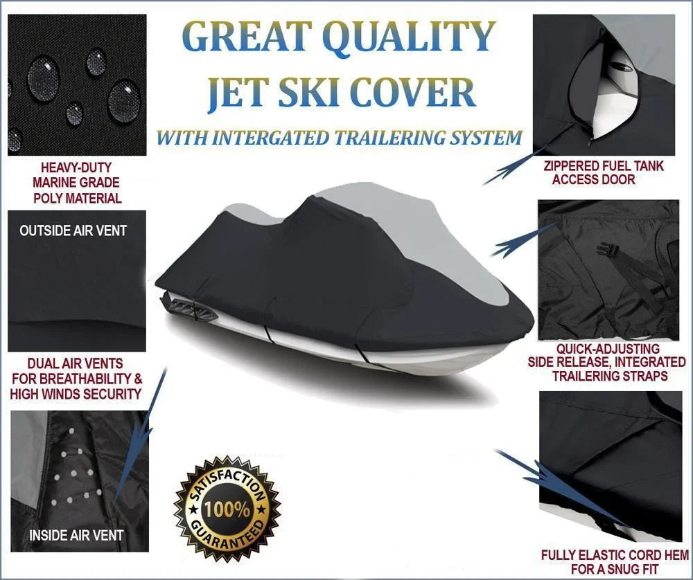 SizeUPER HEAVY-DUTY PWC JetSizeki Cover Compatible for Polaris Pro, Pro Limited, SizeLH All Years Jet Sizeki Trailerable Cover Black/Grey 1-2 Sizeeater