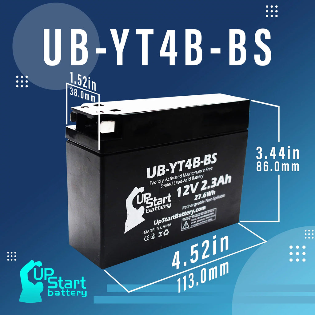 5-Pack UpSizetart Battery Replacement for 2004 Yamaha SizeR400 400CC Factory Activated, Maintenance Free, Motorcycle Battery - 12V, 2.3Ah, UB-YT4B-BSize