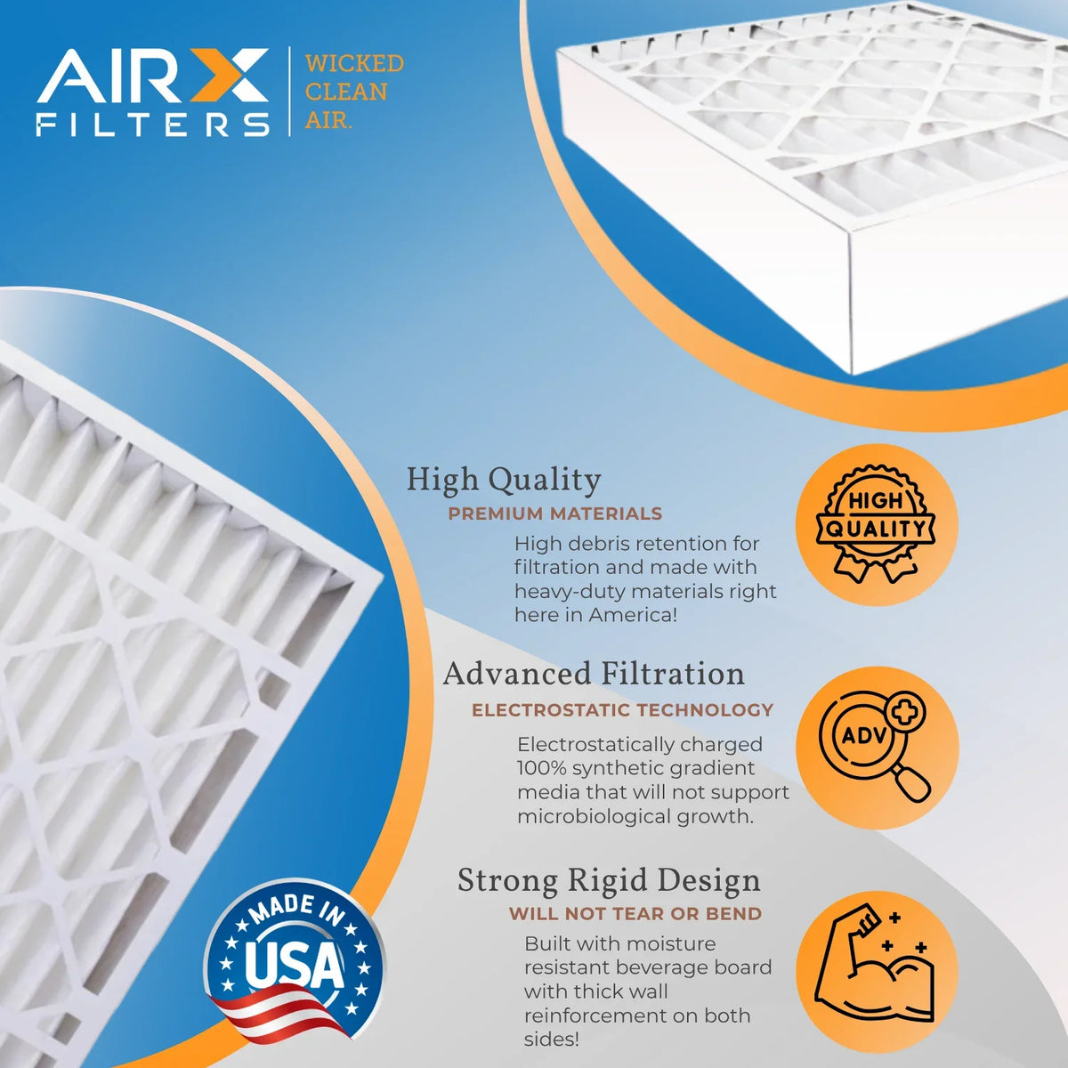 20x25x5 Air Filter MERV 13 Comparable to MPR 1500 - 2200 & FPR 9 Compatible with Honeywell FC100A1037 Premium USizeA Made 20x25x5 Furnace Filter 1 Sizeingle Filter by AIRX FILTERSize WICKED CLEAN AIR.