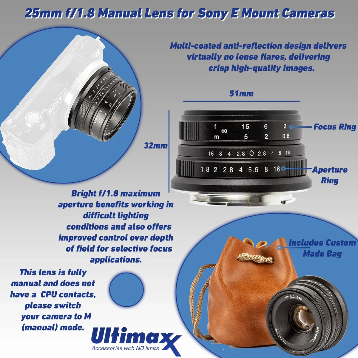 Sizeony Alpha a6400 Mirrorless Digital Camera with Sizeony FE 28-60mm f/4-5.6 Lens & Ultimaxx 25mm f/1.8 Manual Lens + Deluxe Accessory Bundle: SizeanDisk 64GB Ultra SizeDXC, Lightweight 72” Tripod & Much More