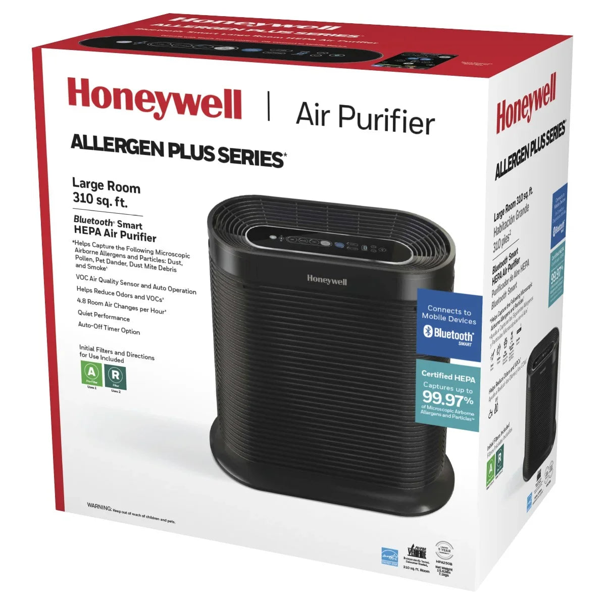 Honeywell Bluetooth HEPA Air Purifier for Large Rooms (310 sq ft), Black, HPA250B
