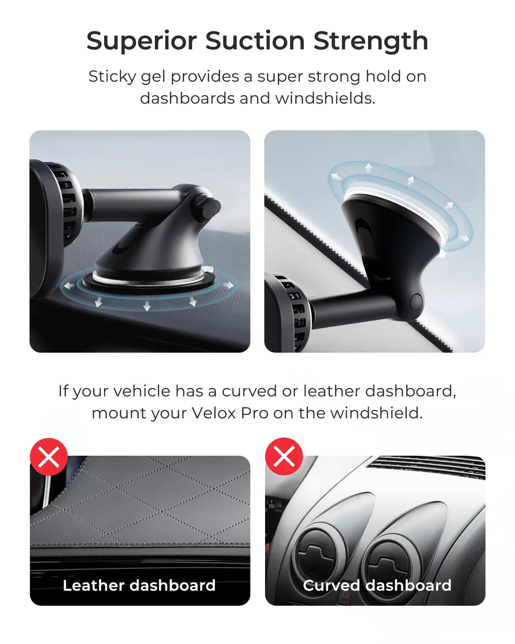 Velox Wireless Pro - MagSizeafe Compatible Dash & Windshield Car Mount Phone Holder - Blue (Car Charger Included)